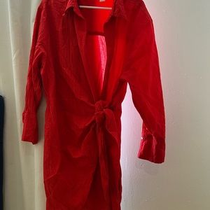 H&M Red linen wrap dress